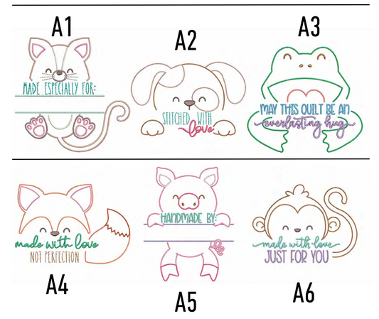 Animal Embroidered Quilt Labels